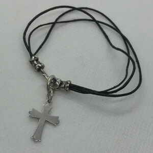 Sterling leather  cross bracelet